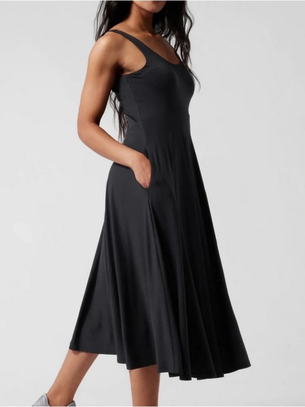 Athleta Black Santorini Midi Tank Dress. Super flattering and stretchy! Pockets - Picture 3 of 8